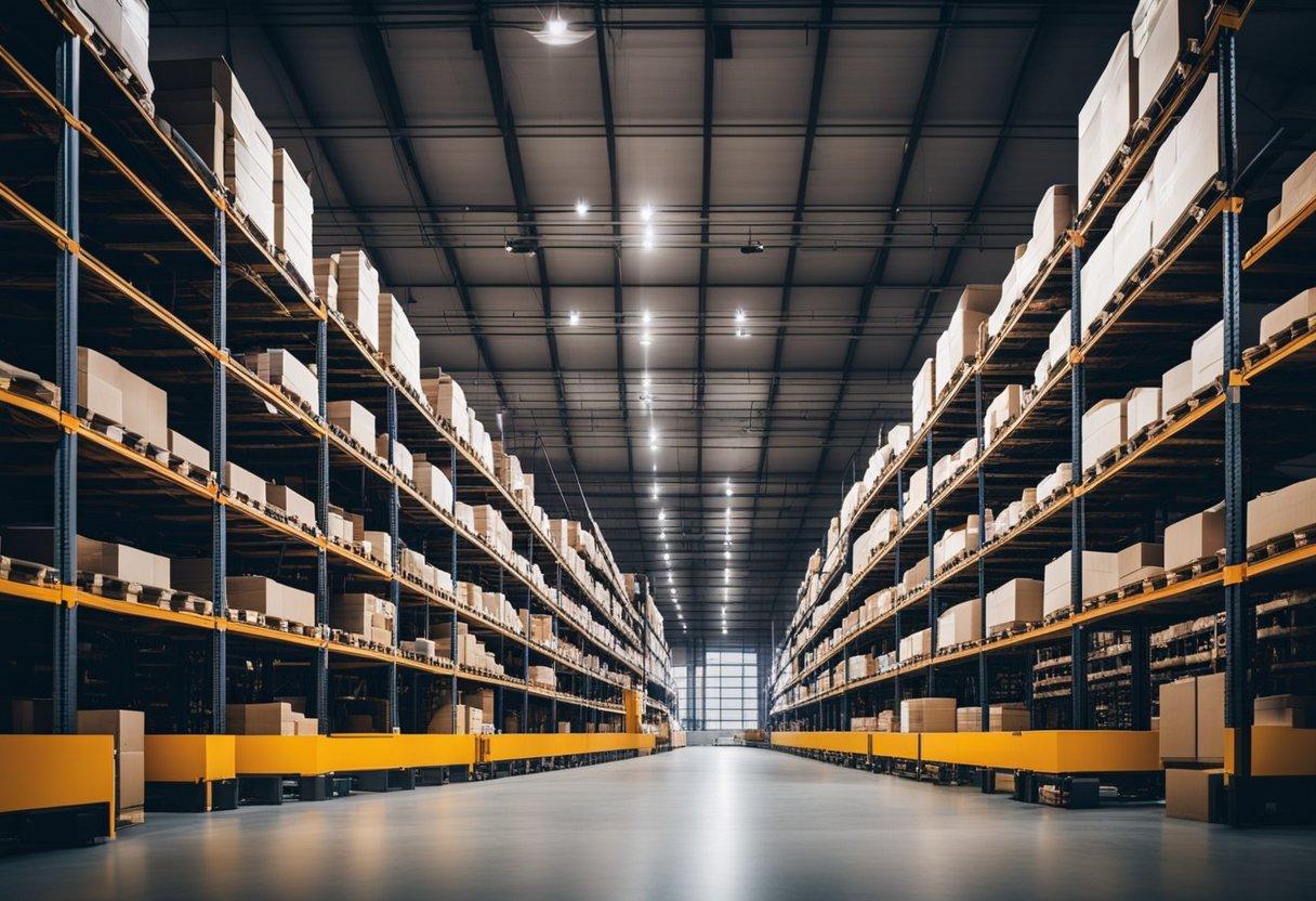 A modern ecommerce warehouse with automated AI systems optimizing operations
